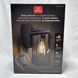 Globe Dusk to Dawn Outdoor Wall Light with 2 Outlets Black Waterproof Porch Lamp